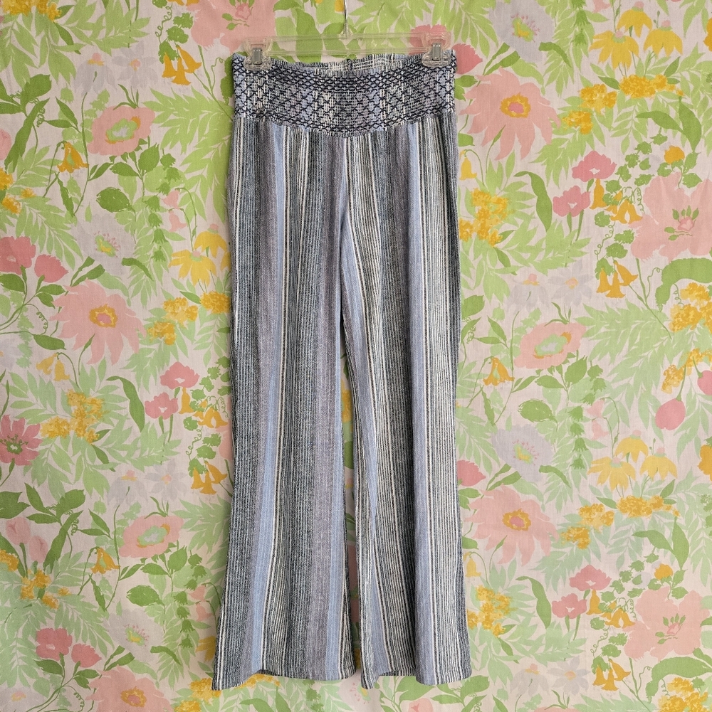 Smocked Waist Linen Blend Beach Pants